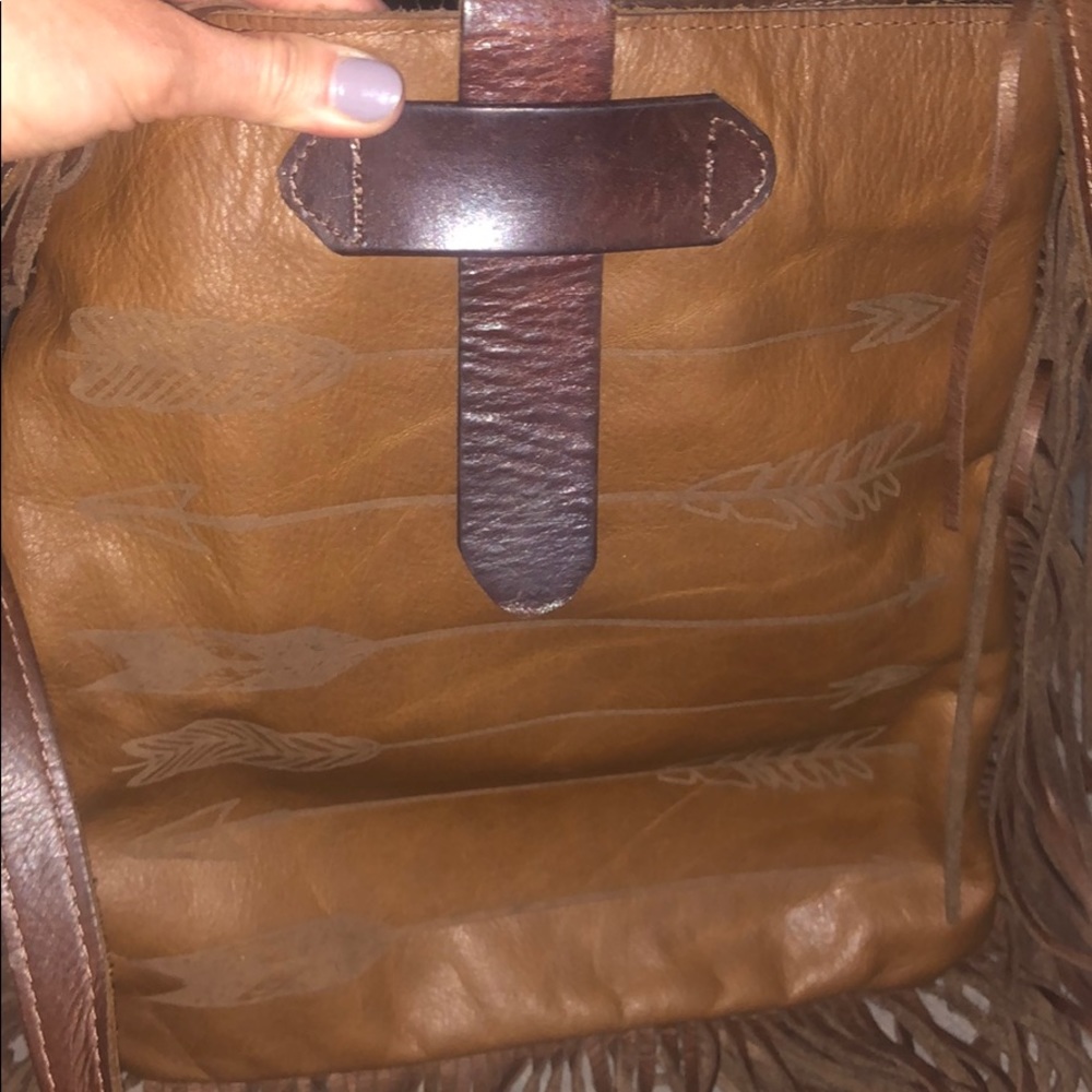 McFadin brown leather fringe purse